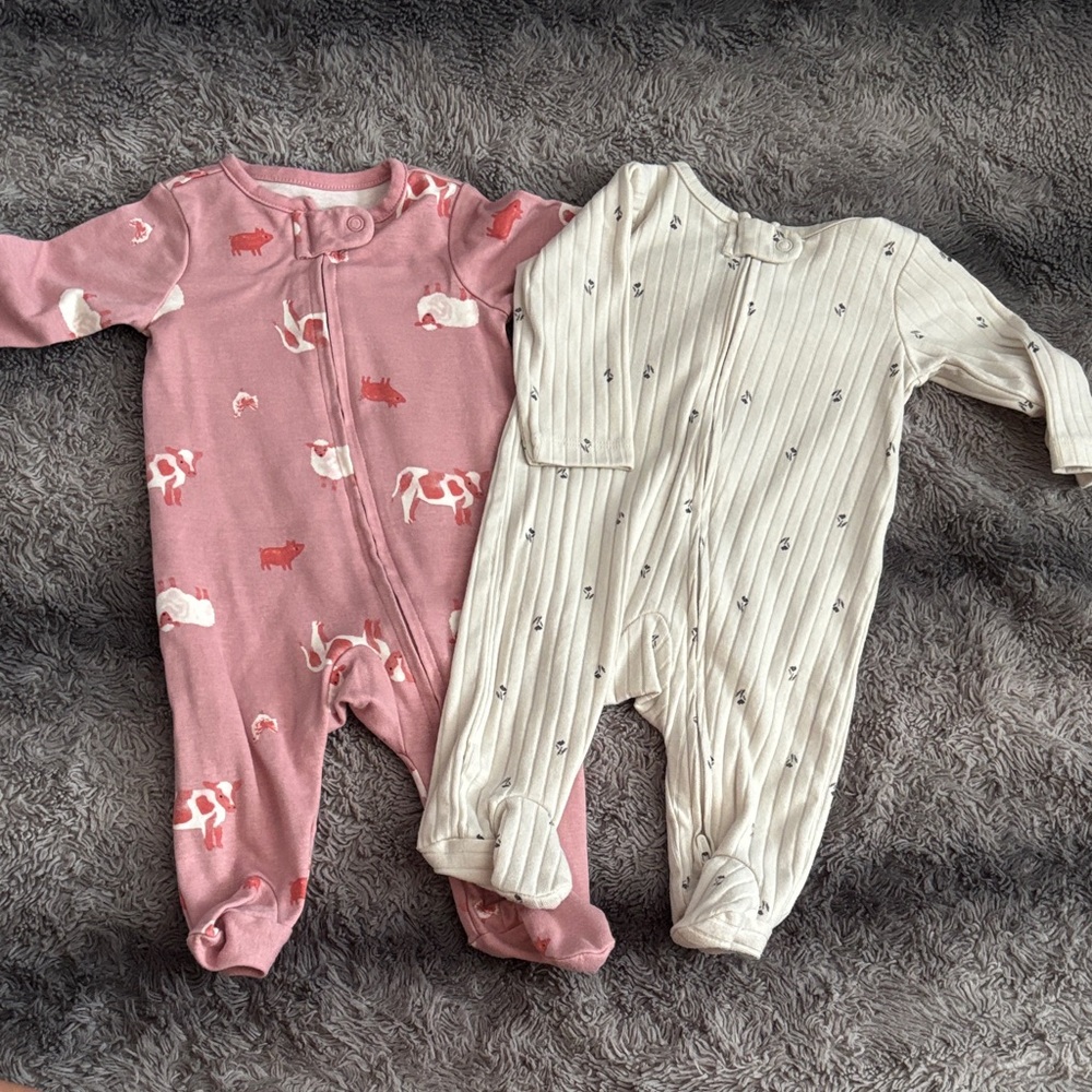 Carter's Pink and Cream Animal Print Footies